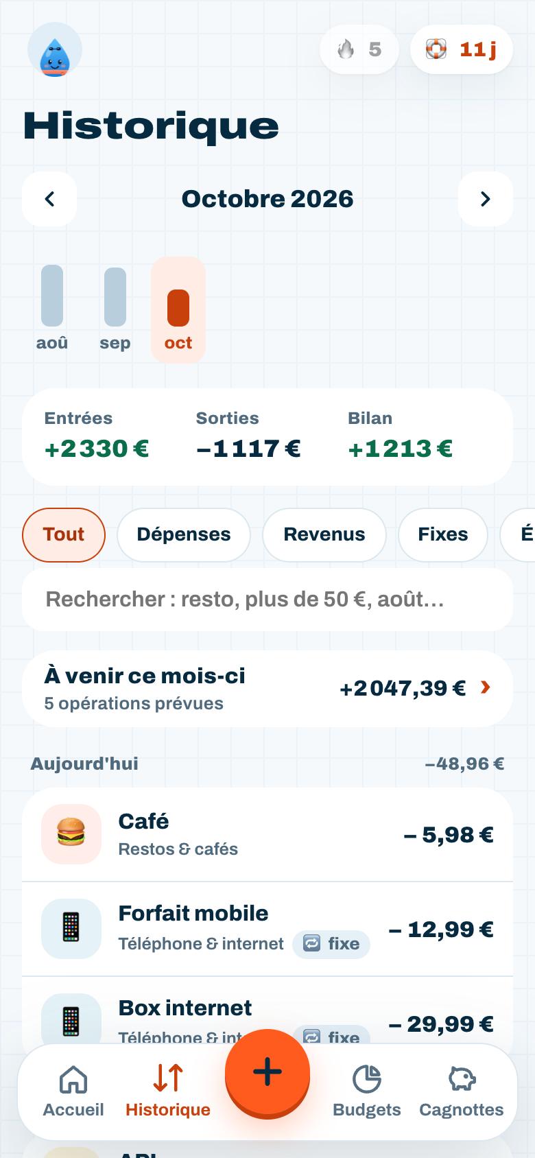 Capture d'écran de Flux : historique