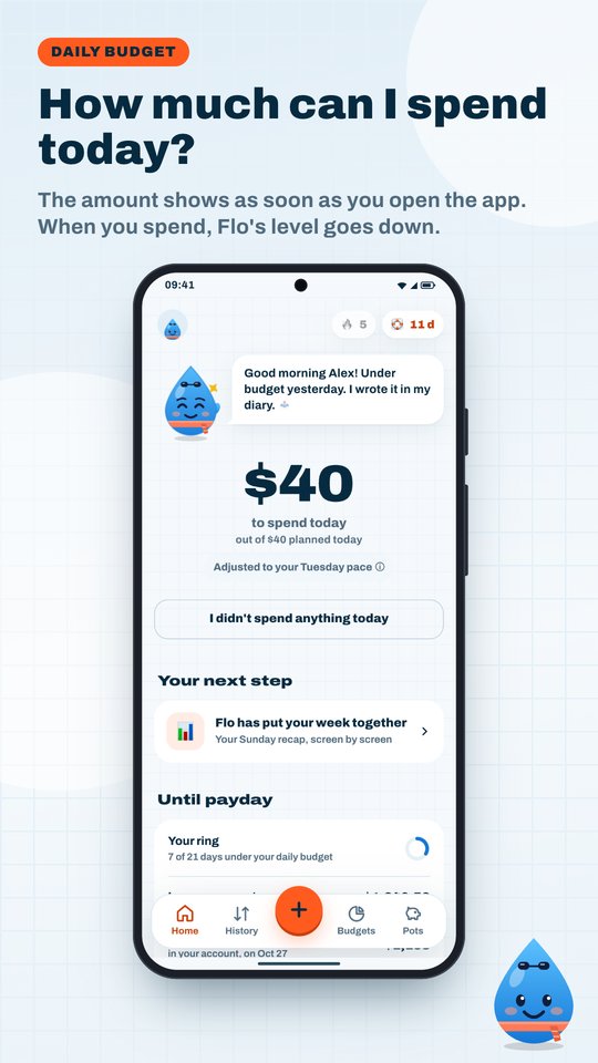 Flux home screen: what you can spend today, with Flo.