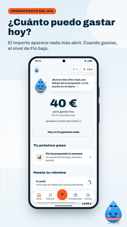 Pantalla de inicio de Flux: lo que puedes gastar hoy, con Flo.